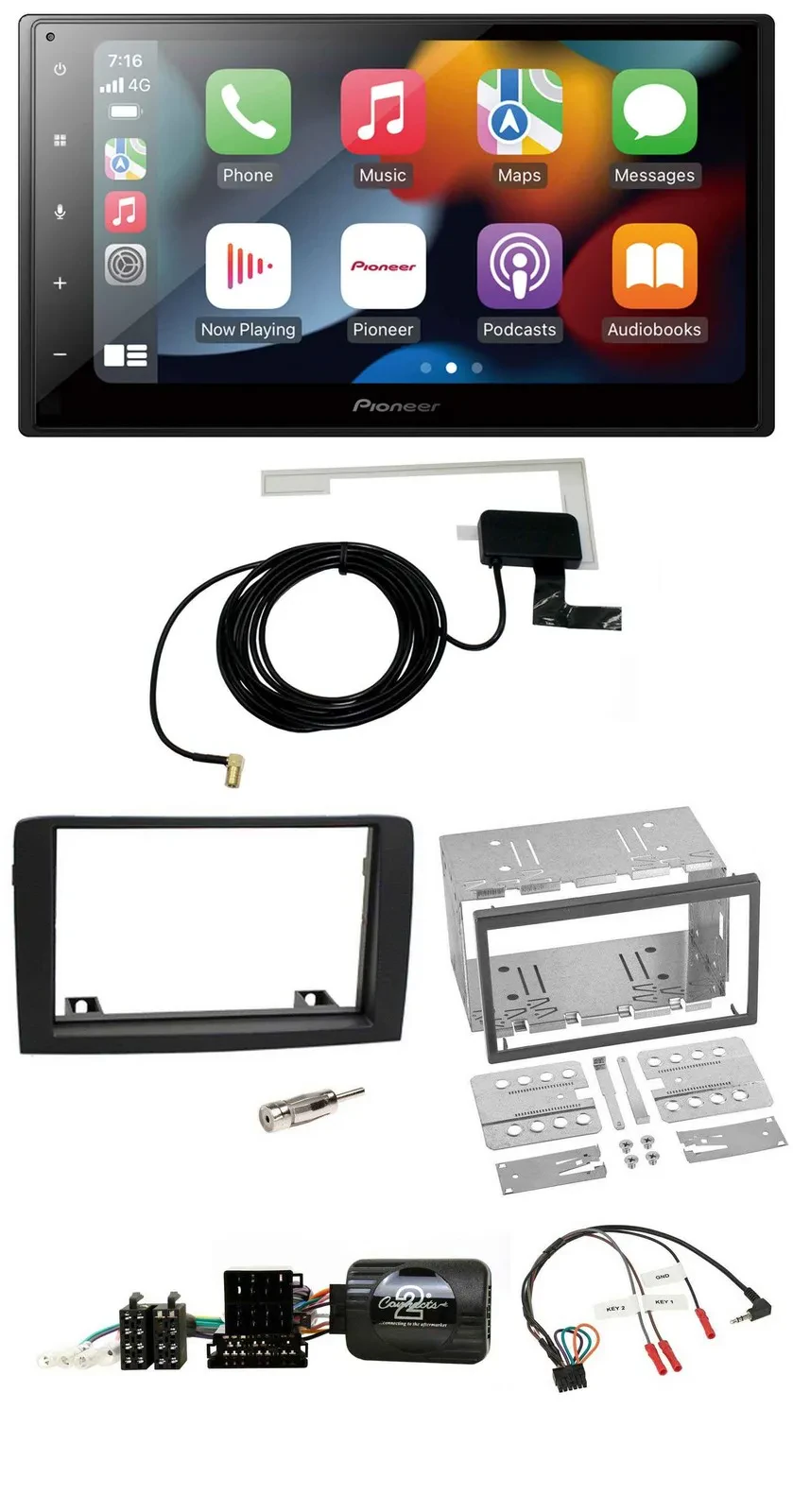 Автомагнитола Pioneer 2DIN USB, Bluetooth, DAB, для Fiat Idea (2006–2012), черная