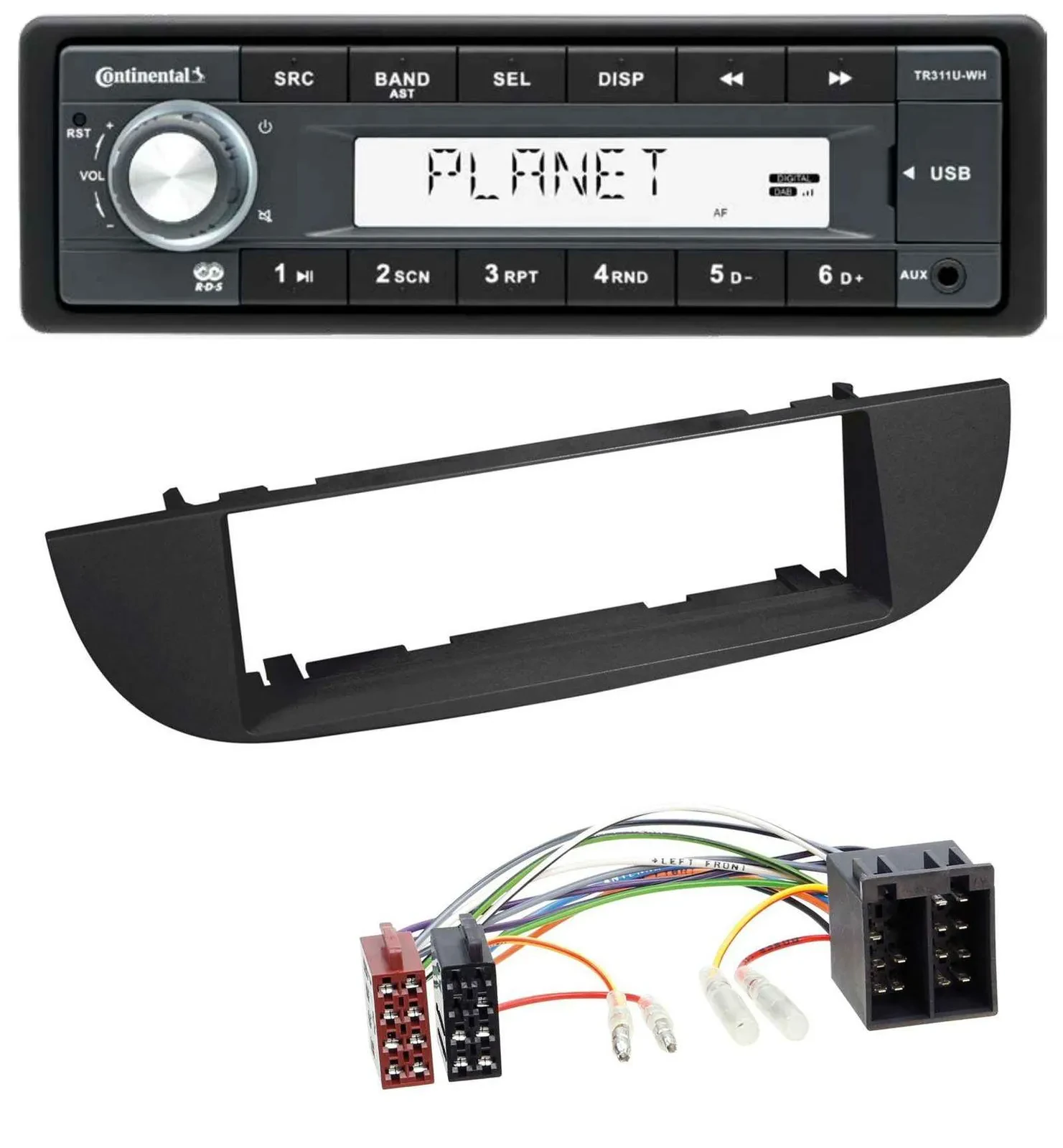 Continental USB MP3 AUX 1DIN Autoradio für Fiat 500 (ab 2007) - schwarz