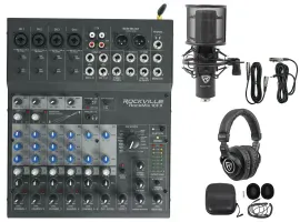 Rockville ROCKMIX 10FX 10 Channel Mixer USB Recording Interface+Mic+Headphones