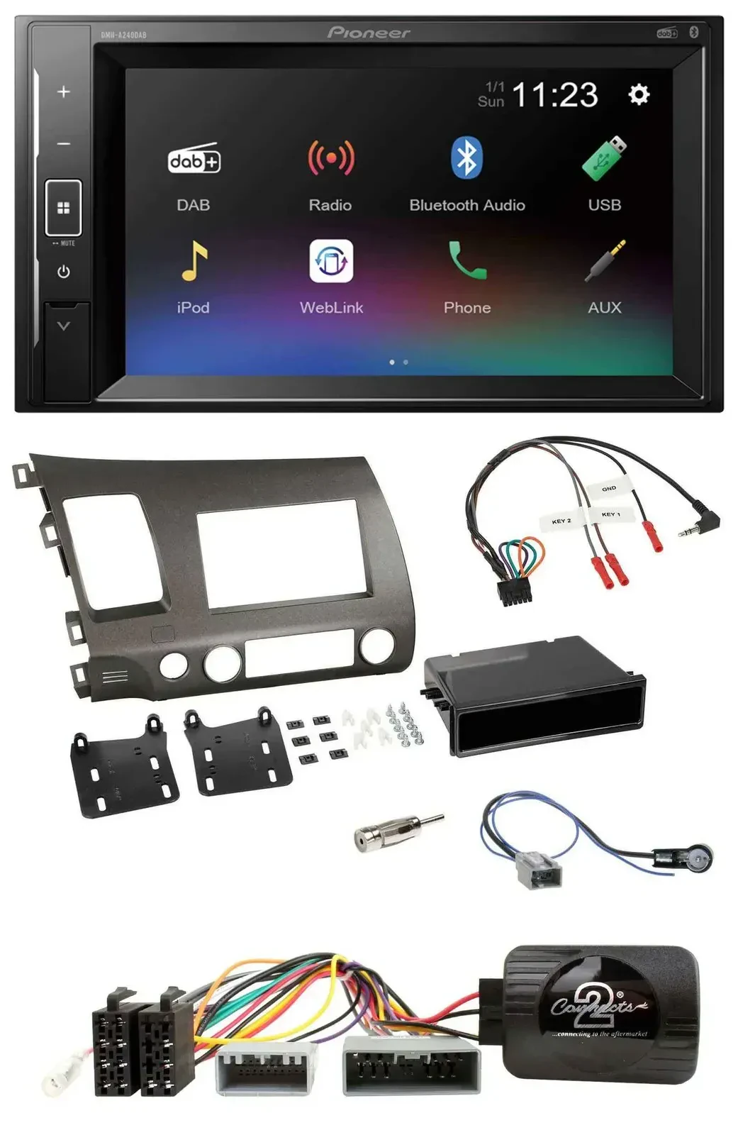 Автомагнитола Pioneer 2DIN, DAB, Bluetooth, USB для Honda Civic 2006–2010 Hybrid