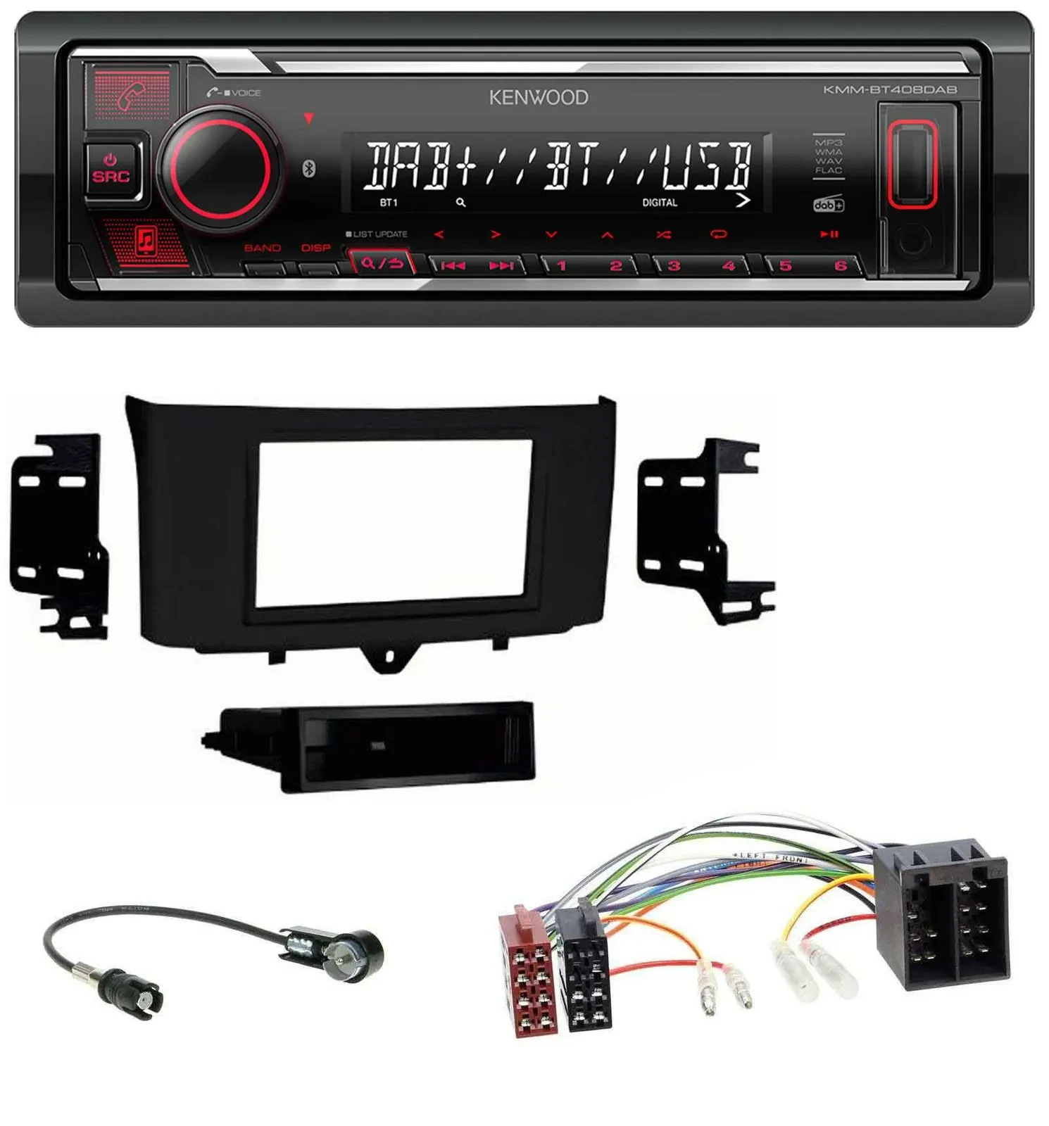 Kenwood MP3 Bluetooth USB DAB Autoradio für Smart ForTwo (2010-2015)