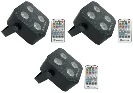 3 Rockville MINI RF4 Black RGBWA+UV DJ/Party LED Wash Lights+4-Ch. RF Par Remote