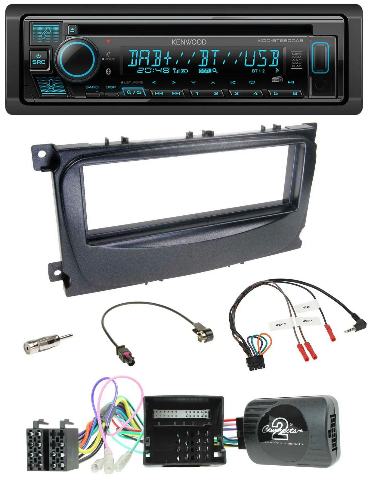 Kenwood Bluetooth DAB CD Lenkrad USB Autoradio für Ford C-Max Can 07-10 Focus sc