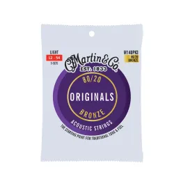 Martin Acoustic M140 Light 80/20 Bronze Acoustic Guitar Strings, 12-54, 3-Pack