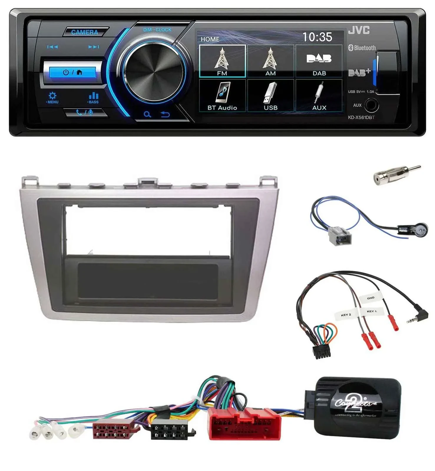 Автомагнитола для Mazda 6 (2008–2012) JVC Bluetooth USB DAB серебристый/черный