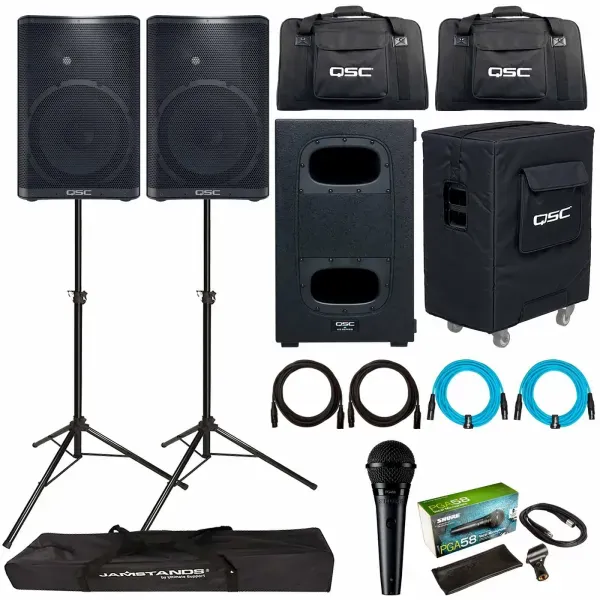 QSC CP12 CP Series 12" Powered DJ PA Loudspeakers w 12" Powered Subwoofer Pac...