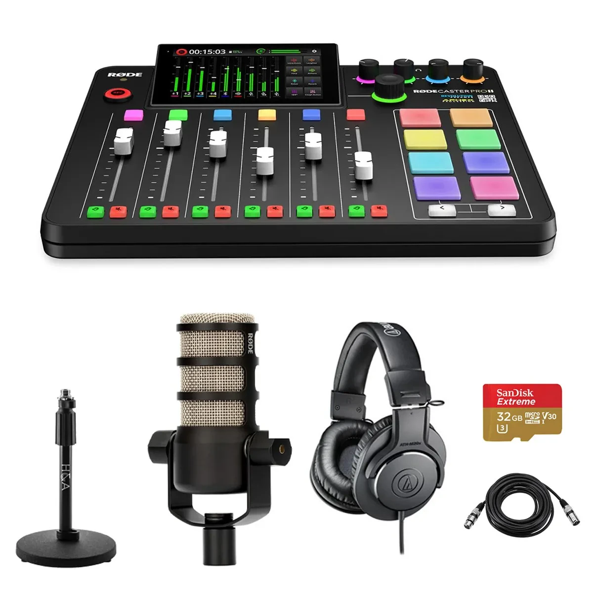 Комплект для подкастов Rode RDRCPIIRDK5 RODECaster Pro II Audio Production Studio Console Bundle