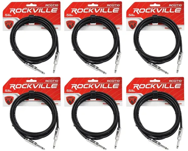 Инструментальный кабель Rockville RCGT10B Black 3.05 м (6 штук)