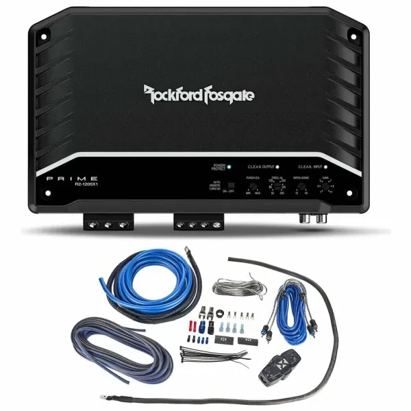Rockford Fosgate R2-1200X1 1200W Monoblock Amplifier w/ Free NVX 4 AWG Amp Kit