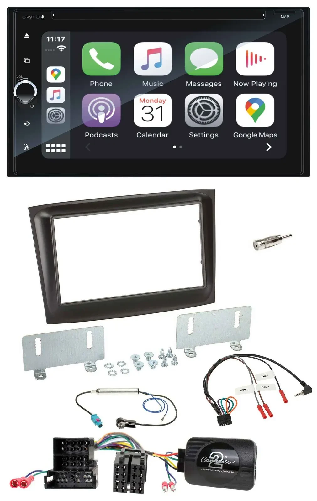 Автомагнитола Blaupunkt 2DIN DAB, USB, Bluetooth, TMC навигация для Fiat Doblo, Mini-ISO