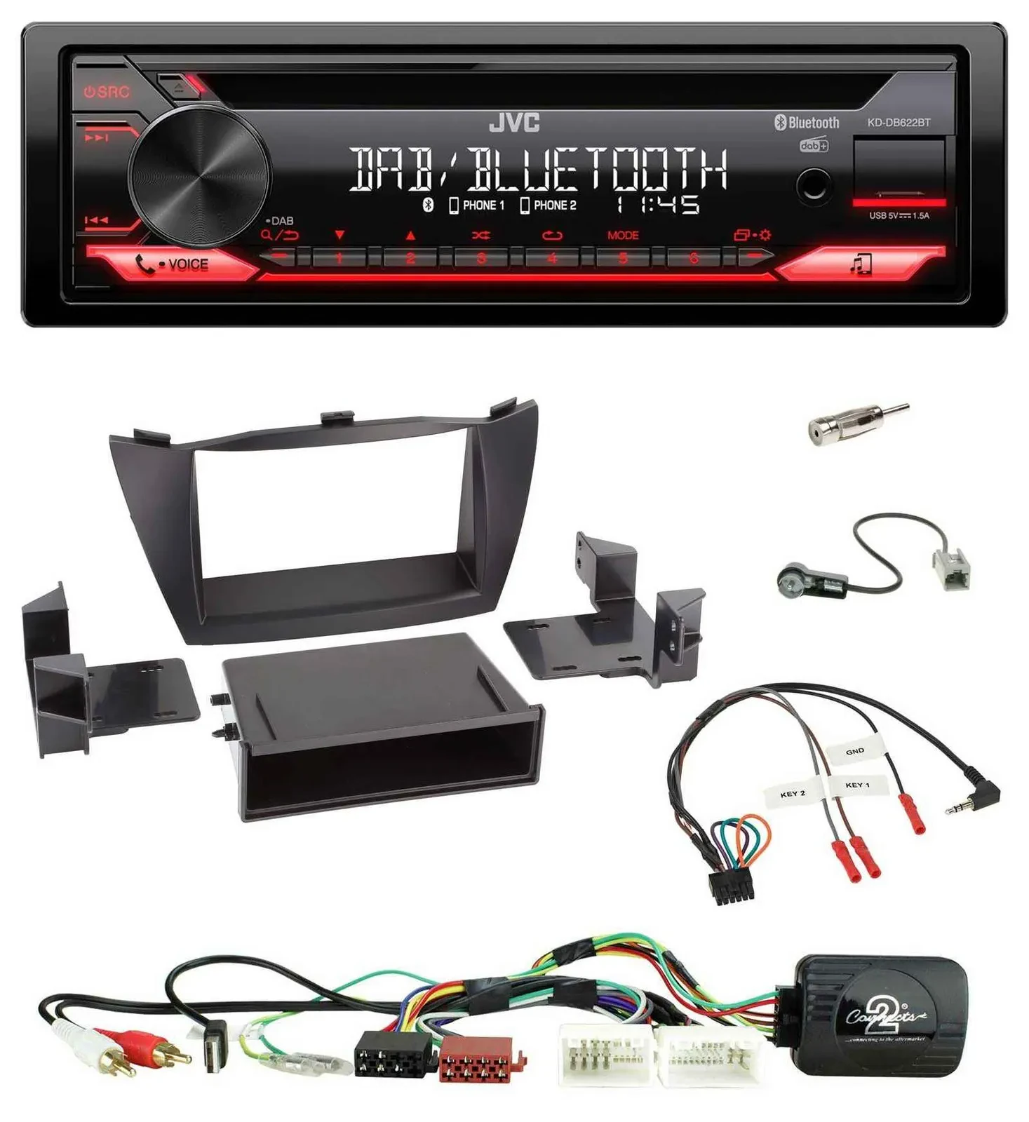 JVC CD DAB USB Bluetooth Lenkrad Autoradio für Hyundai Tucson 2010-2015
