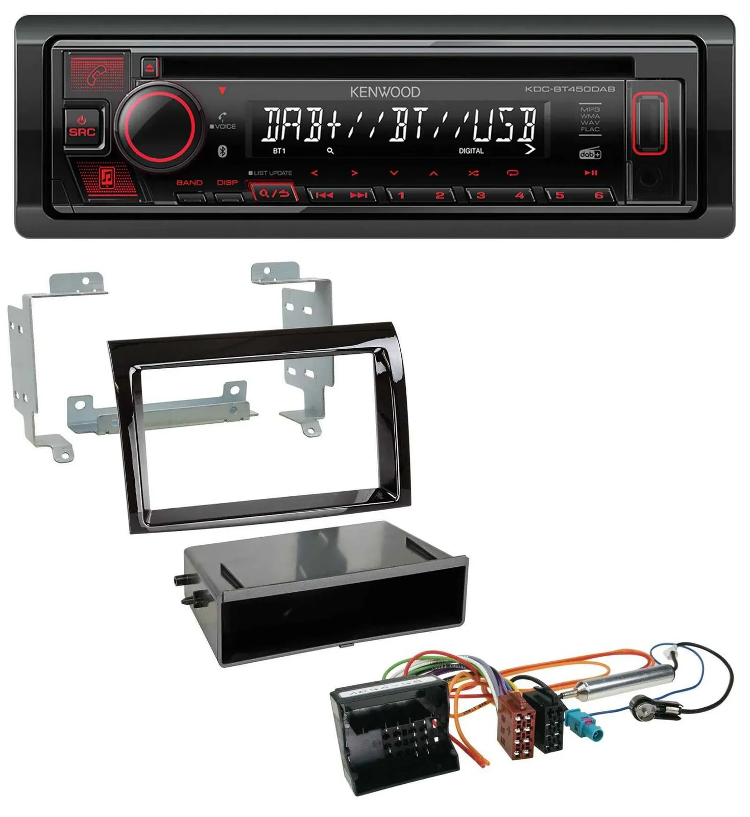 Автомагнитола Kenwood CD/MP3, USB, Bluetooth, DAB для Citroen Jumper (2006–2011), Quadlock