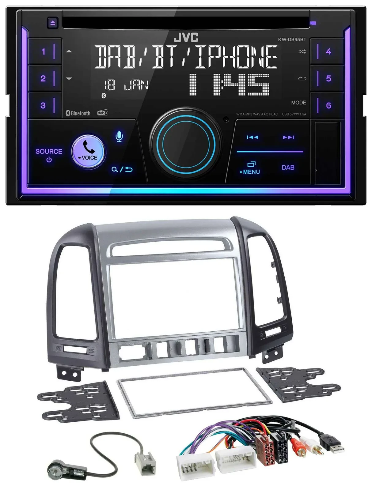 JVC MP3 USB 2DIN DAB Bluetooth CD Autoradio für Hyundai Santa Fe AUX USB 4 Schal