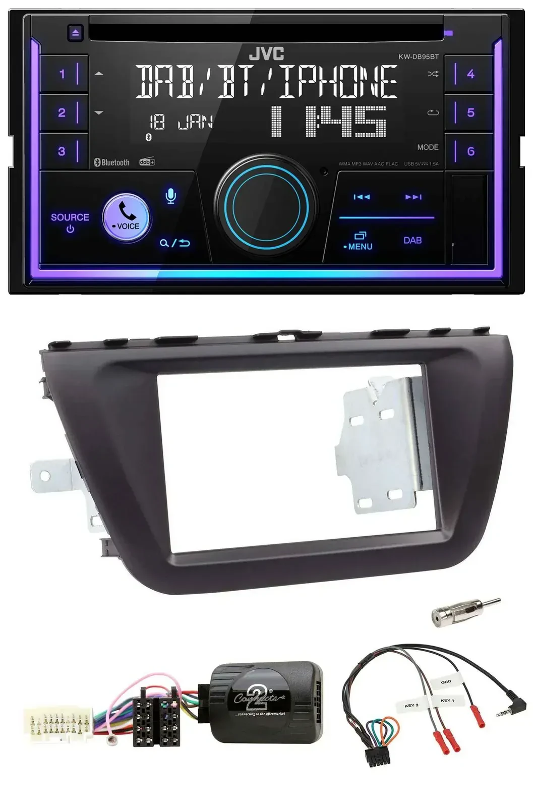 Автомагнитола JVC 2DIN, DAB, Bluetooth, CD, USB, для Suzuki SX4 (с 2013), с управлением на руле