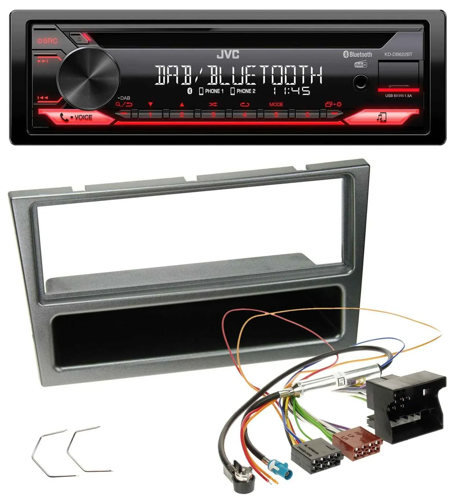 JVC CD DAB USB Bluetooth MP3 Autoradio für Opel Corsa C Quadlock 2004-2006 alumi