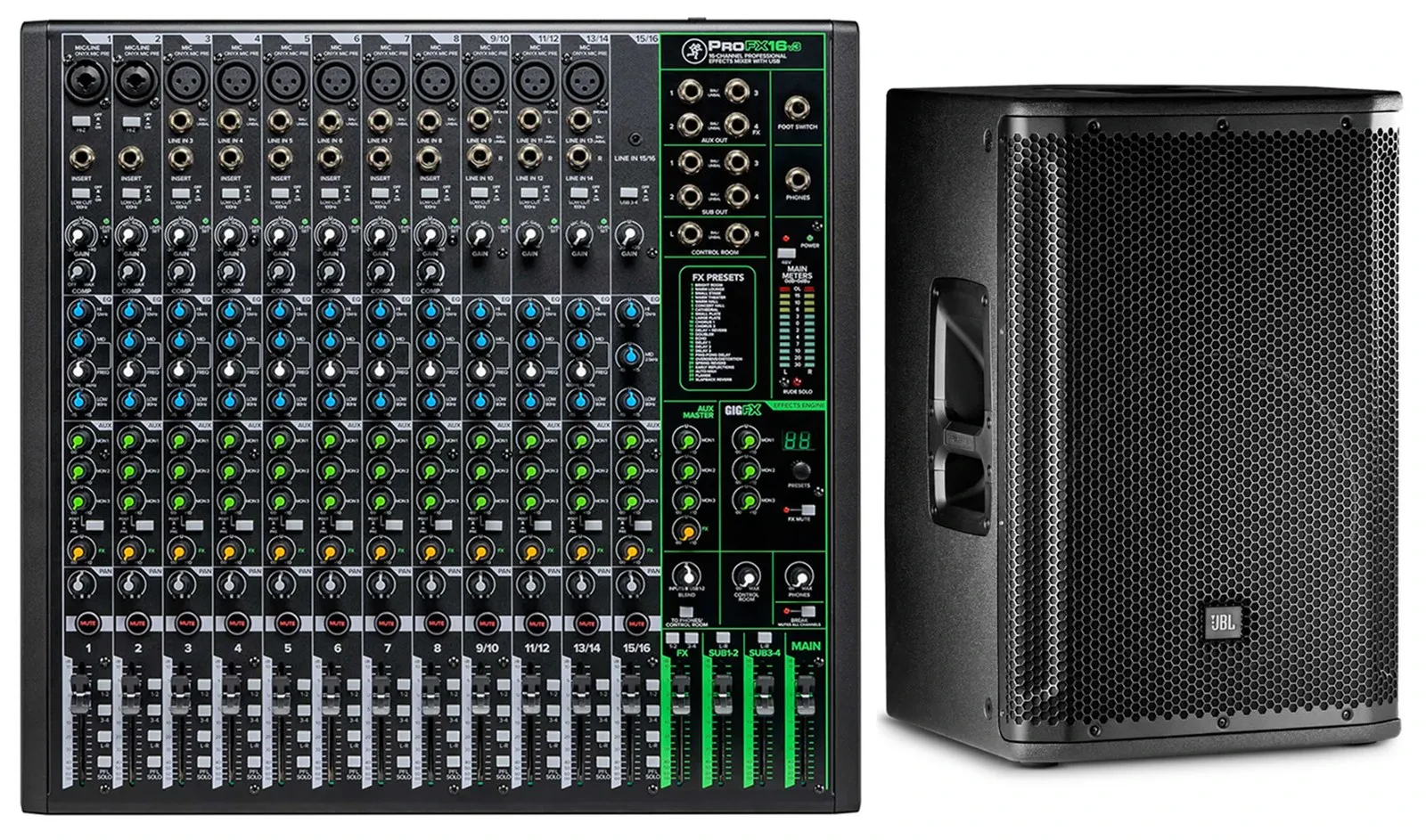 JBL SRX812P 12" 2000 Watt Powered 2-Way DJ PA Speaker/Monitor w/DSP+Mackie Mixer