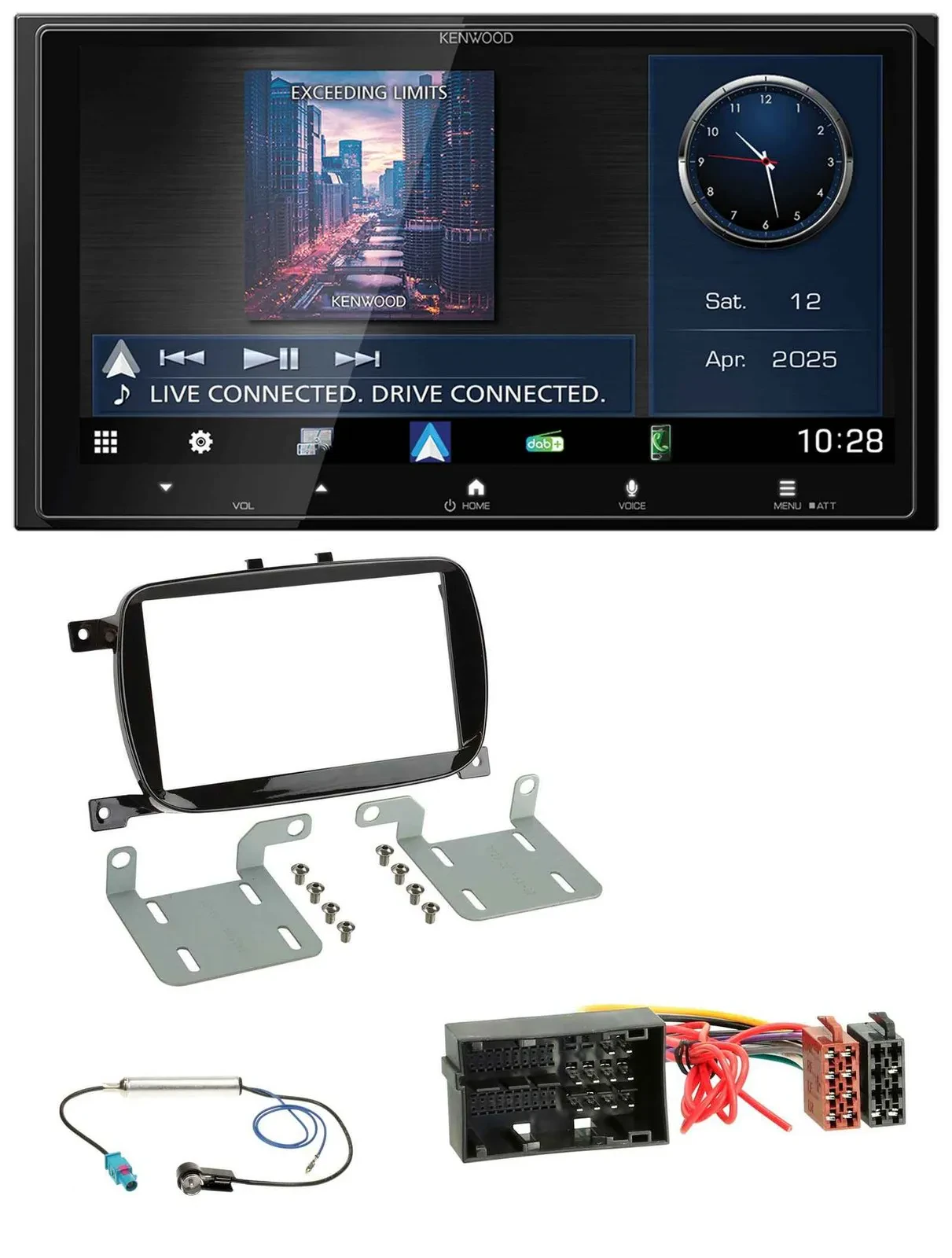 Kenwood Bluetooth 2DIN USB DAB MP3 Autoradio für Fiat 500X ab 2016 klavierlack s