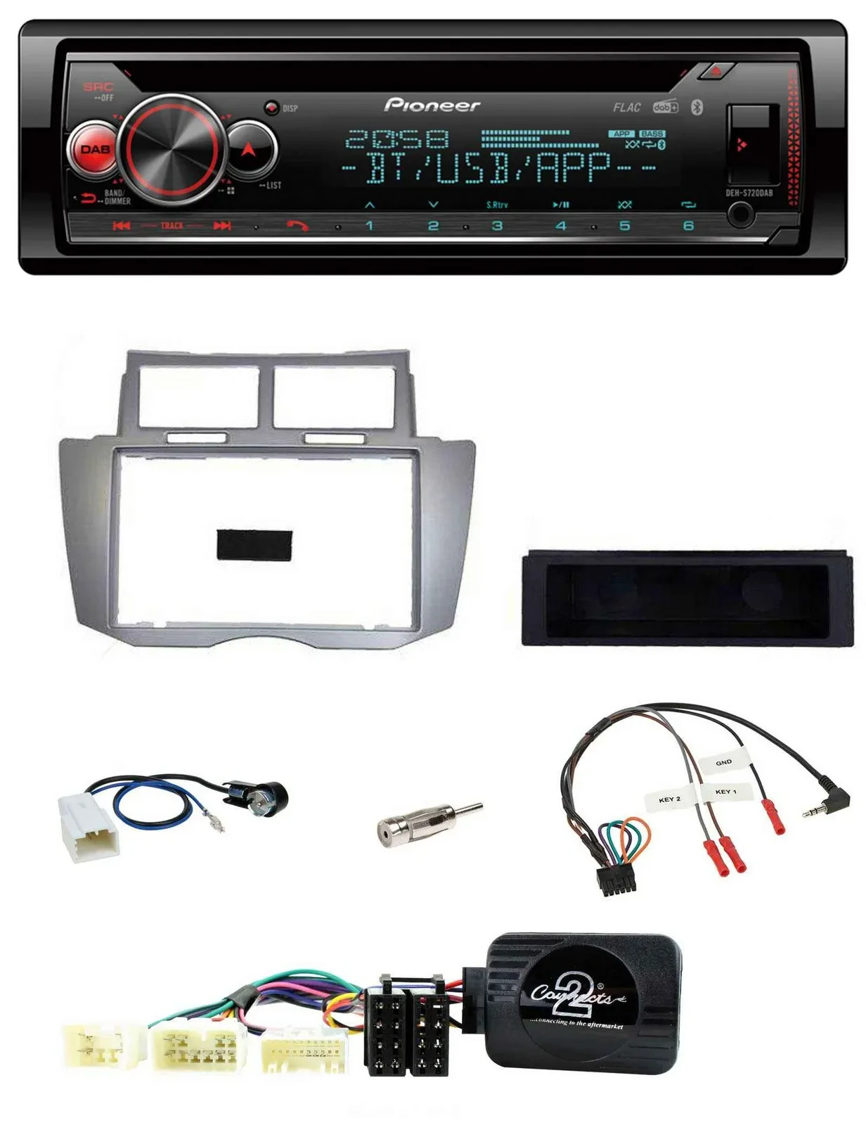 Автомагнитола Pioneer DAB, CD, Bluetooth, USB, для Toyota Yaris 2007–2011, серебристая