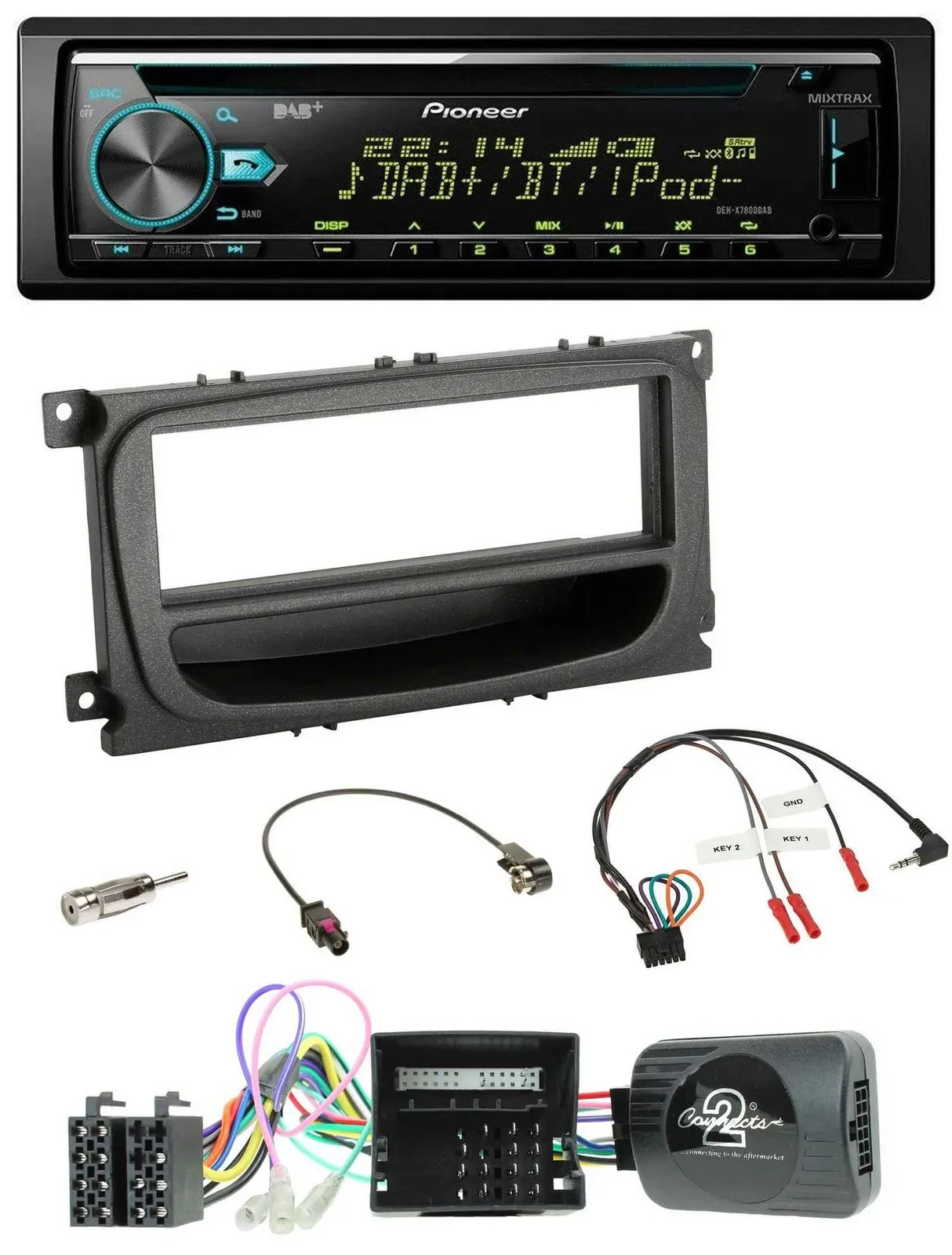 Автомагнитола для Ford Mondeo/S-Max (2007–2014) Pioneer DAB, CD, USB, Bluetooth, поддержка кнопок на руле, CAN