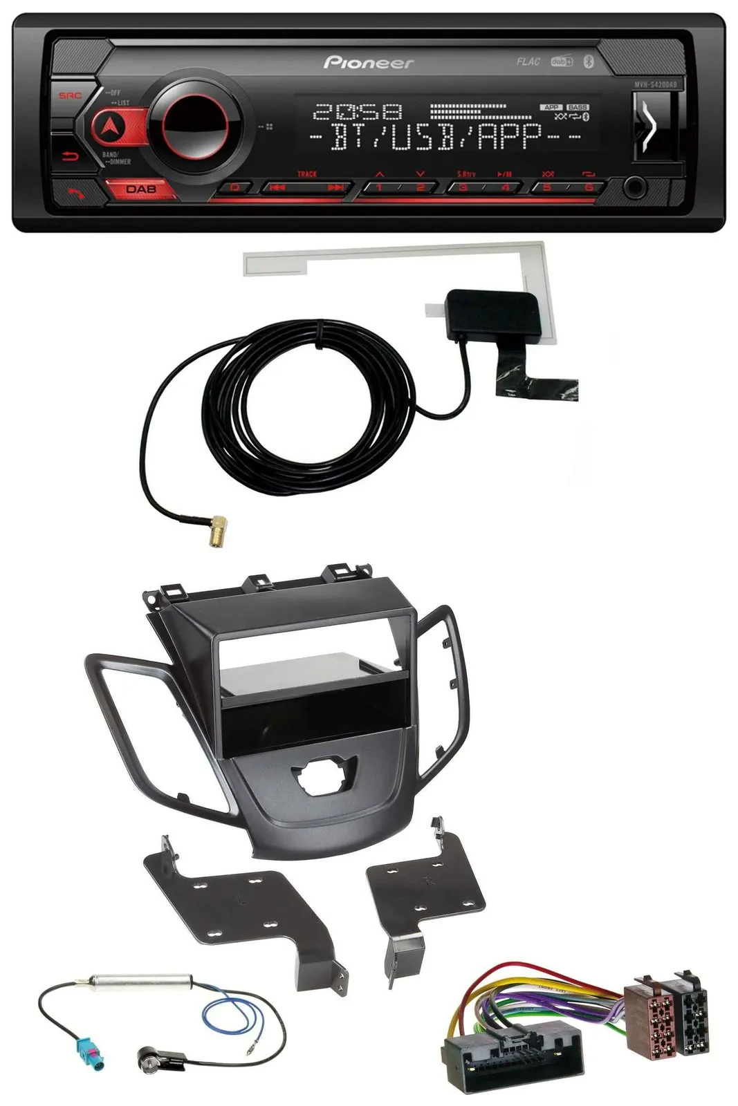 Автомагнитола для Ford Fiesta (2010–2017, JA8, без штатного дисплея) Pioneer DAB, USB, MP3, Bluetooth