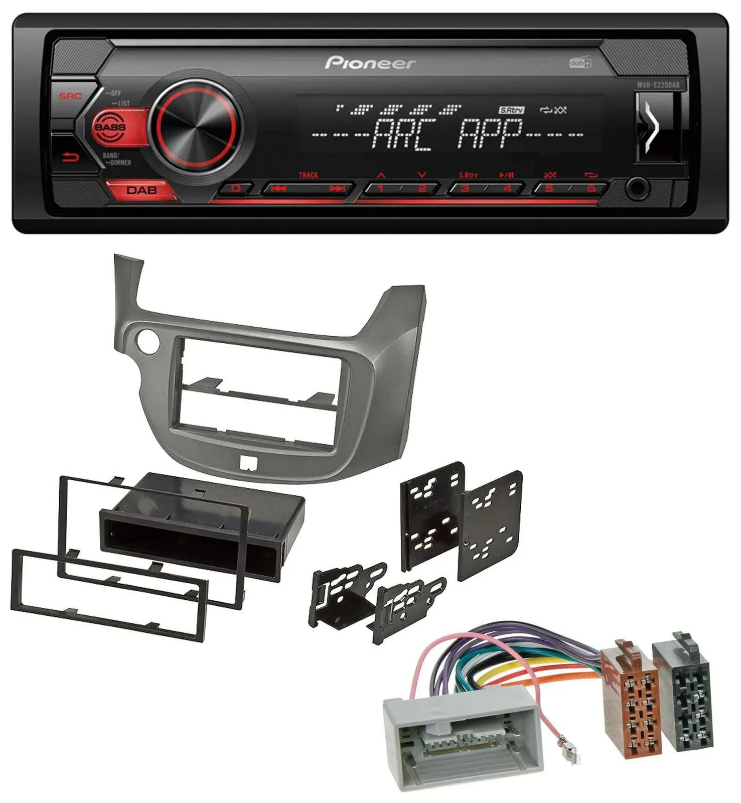Автомагнитола Pioneer 1-DIN, DAB, MP3, USB, AUX, для Honda Jazz (с 2009), серебристая