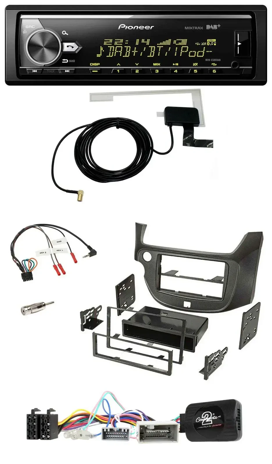 Автомагнитола Pioneer Bluetooth DAB USB для Honda Jazz (с 2014) темно-серый