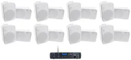 Rockville Rock Zone 8 Ch. Multi Room Home Receiver+(16) White 6.5" Wall Speakers