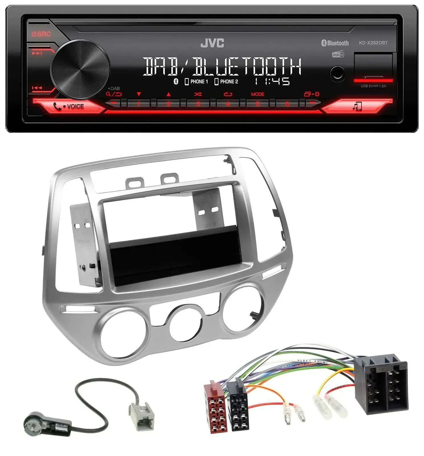 Автомагнитола JVC Bluetooth USB DAB MP3 для Hyundai i20 (2012–2014) с ручным климат-контролем