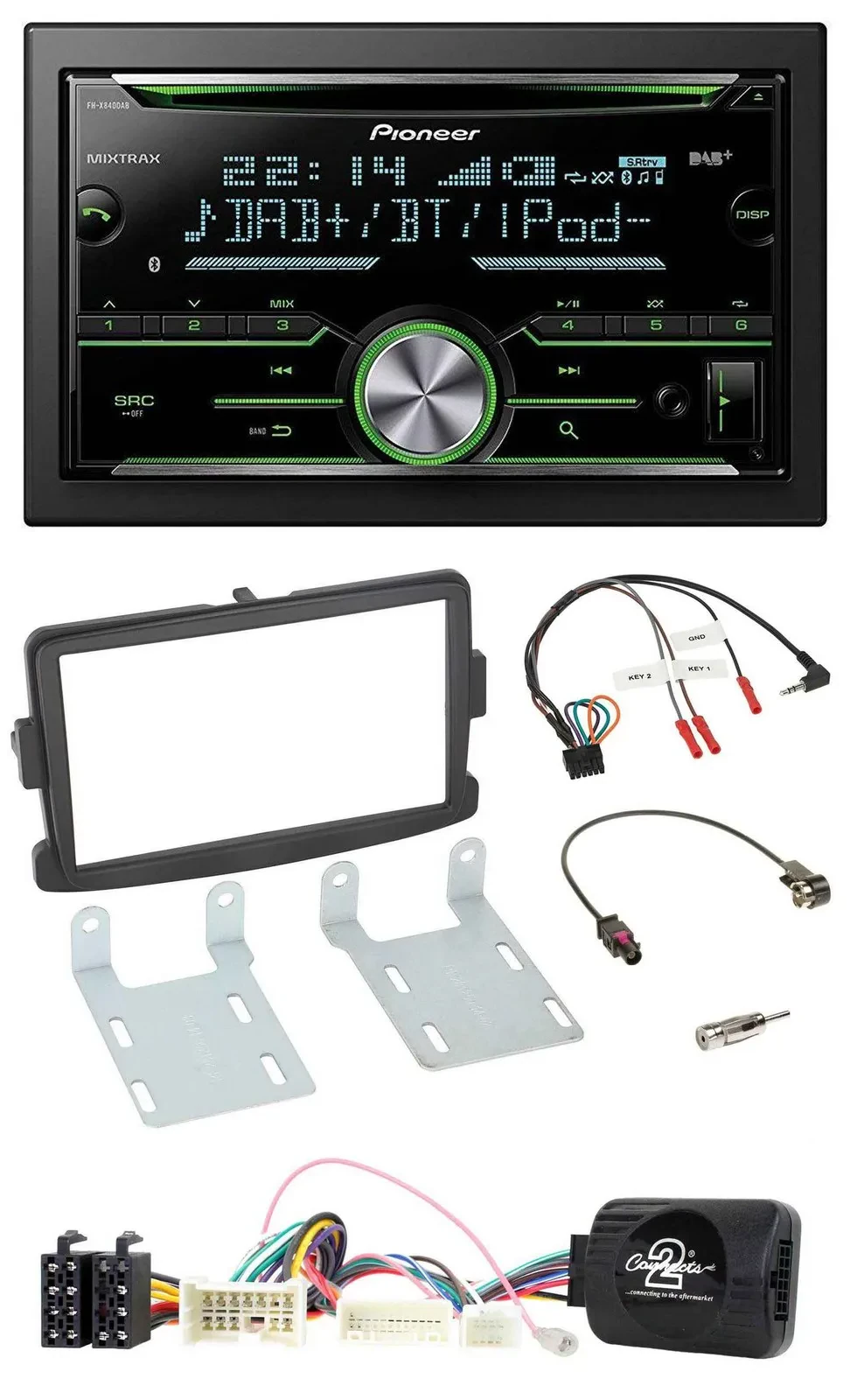 Pioneer Bluetooth Lenkrad DAB 2DIN USB CD Autoradio für Dacia Sandero ab 2013 sc