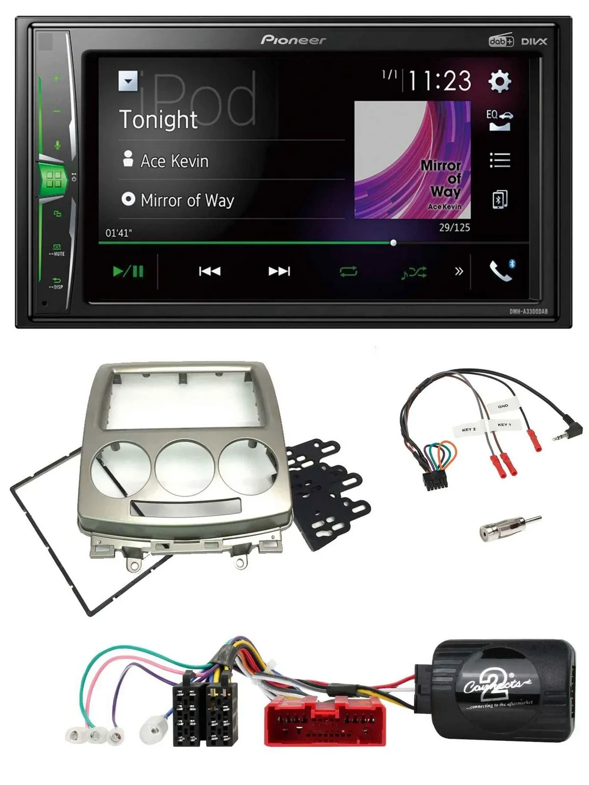 Автомагнитола Pioneer 2DIN DAB USB Bluetooth для Mazda 5 (CR) 2005–2010 серебристая