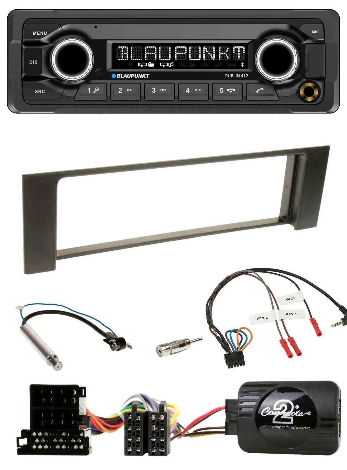 Автомагнитола для Audi A4 (2000–2004) Blaupunkt Bluetooth, USB, MP3, поддержка кнопок на руле, ISO