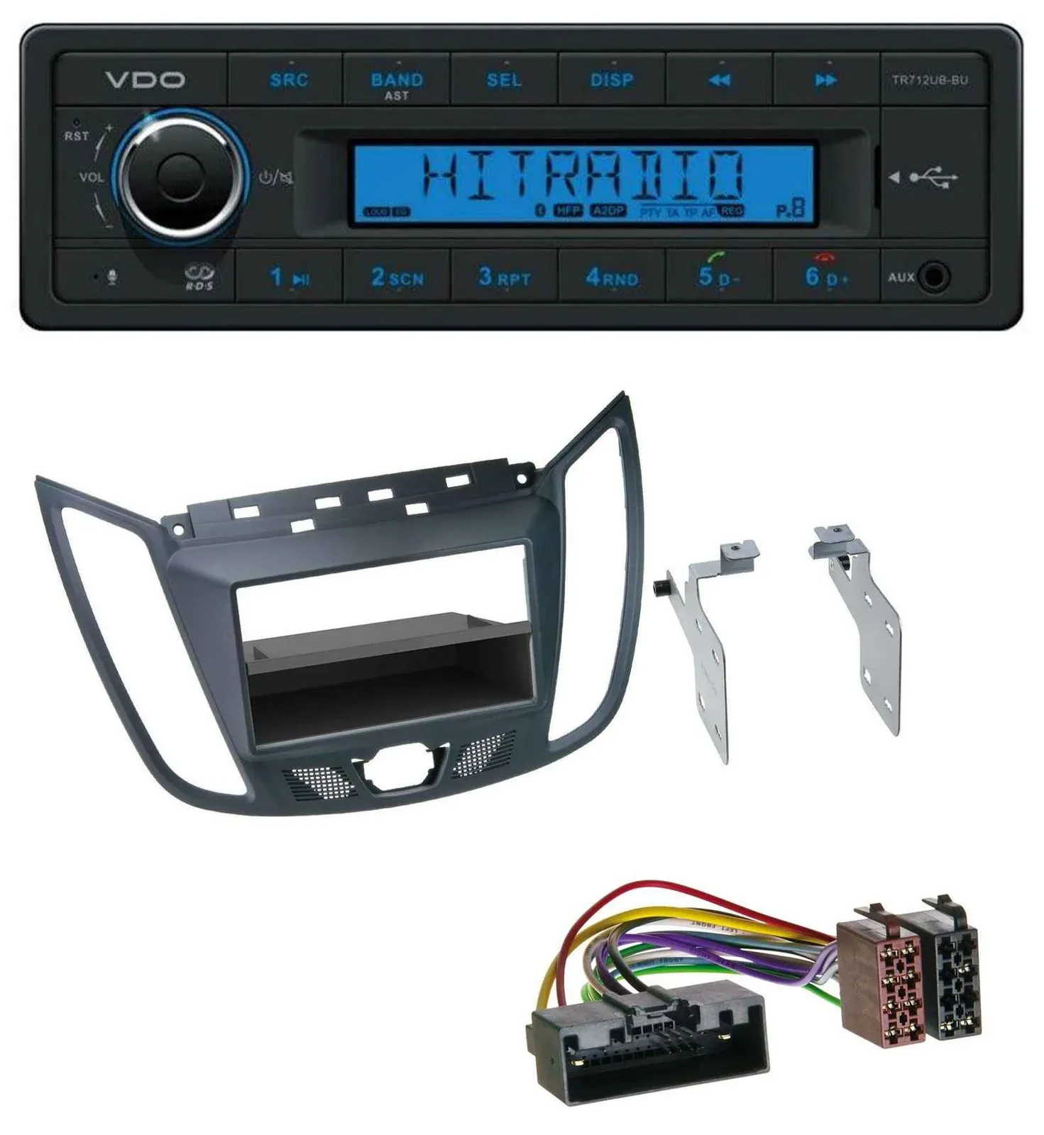 VDO Bluetooth AUX USB MP3 Autoradio für Ford C-Max / Kuga - dunkelgrau