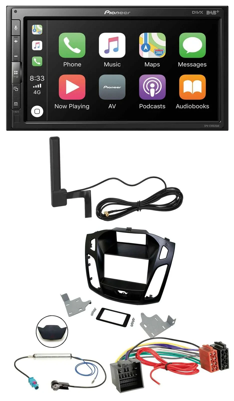 Pioneer USB 2DIN Bluetooth DAB MP3 Autoradio für Ford Focus ab 2018 schwarz