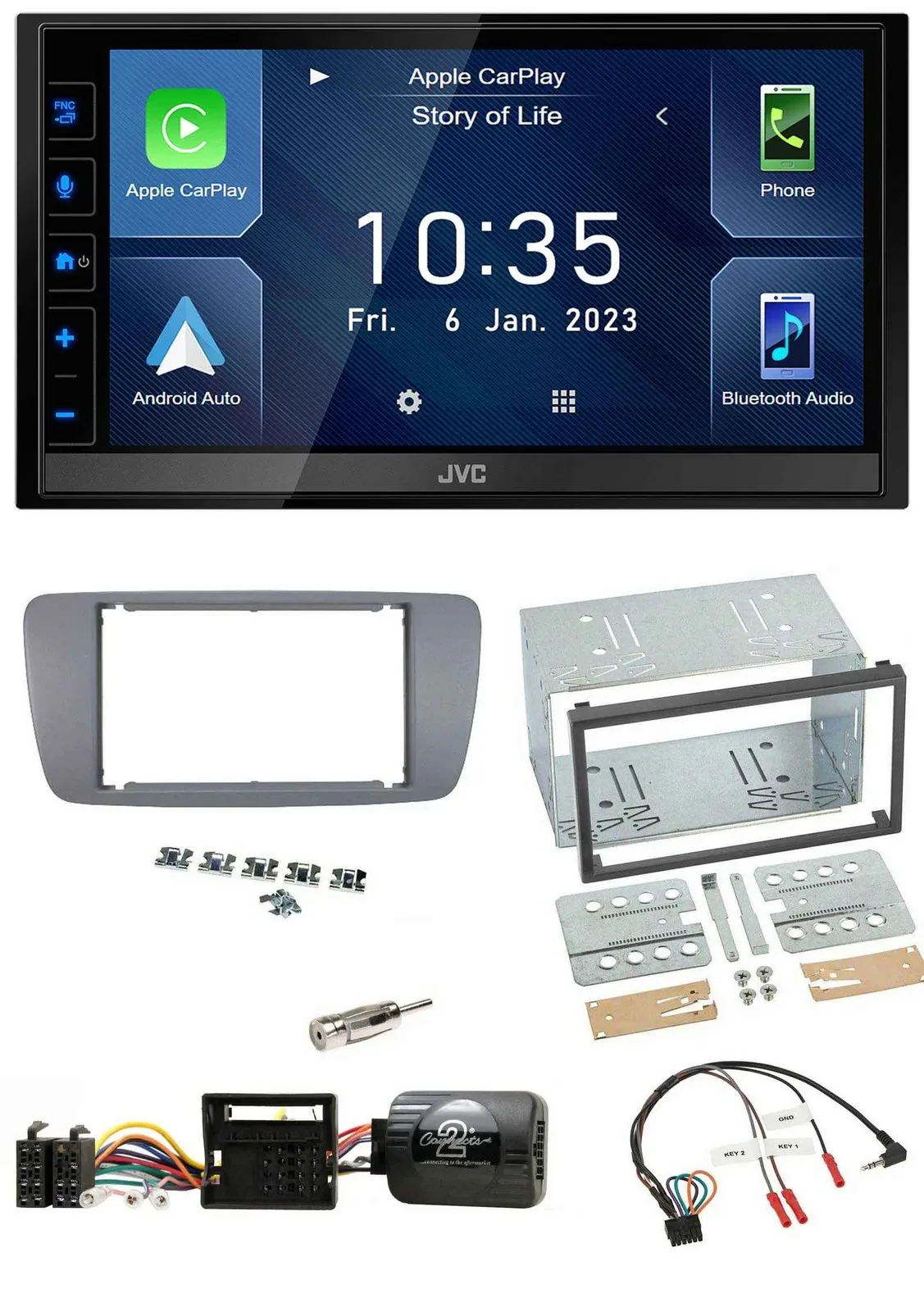 JVC DAB Bluetooth Lenkrad USB 2DIN Autoradio für Seat Ibiza ab 08 conemaragrau