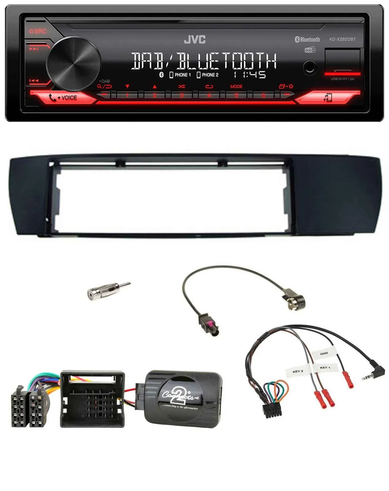 Автомагнитола JVC Bluetooth USB DAB для BMW X3 (E83, 2004–2010), поддержка управления на руле