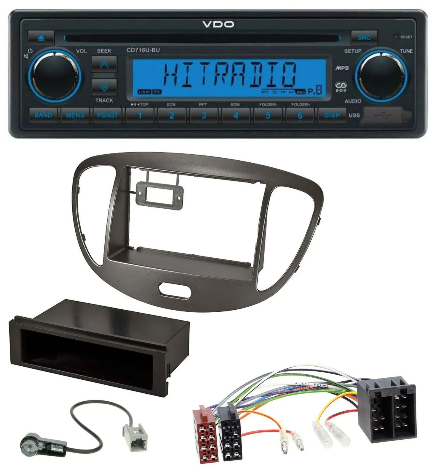 VDO AUX MP3 1DIN CD USB Autoradio für Hyundai i10 2008-2013 dunkelsilber