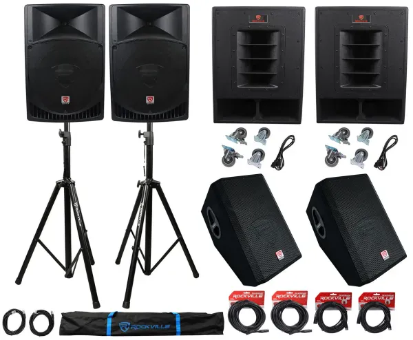 Rockville Complete Church PA System w/Speakers+Subwoofers+Monitors+Stands+Cables