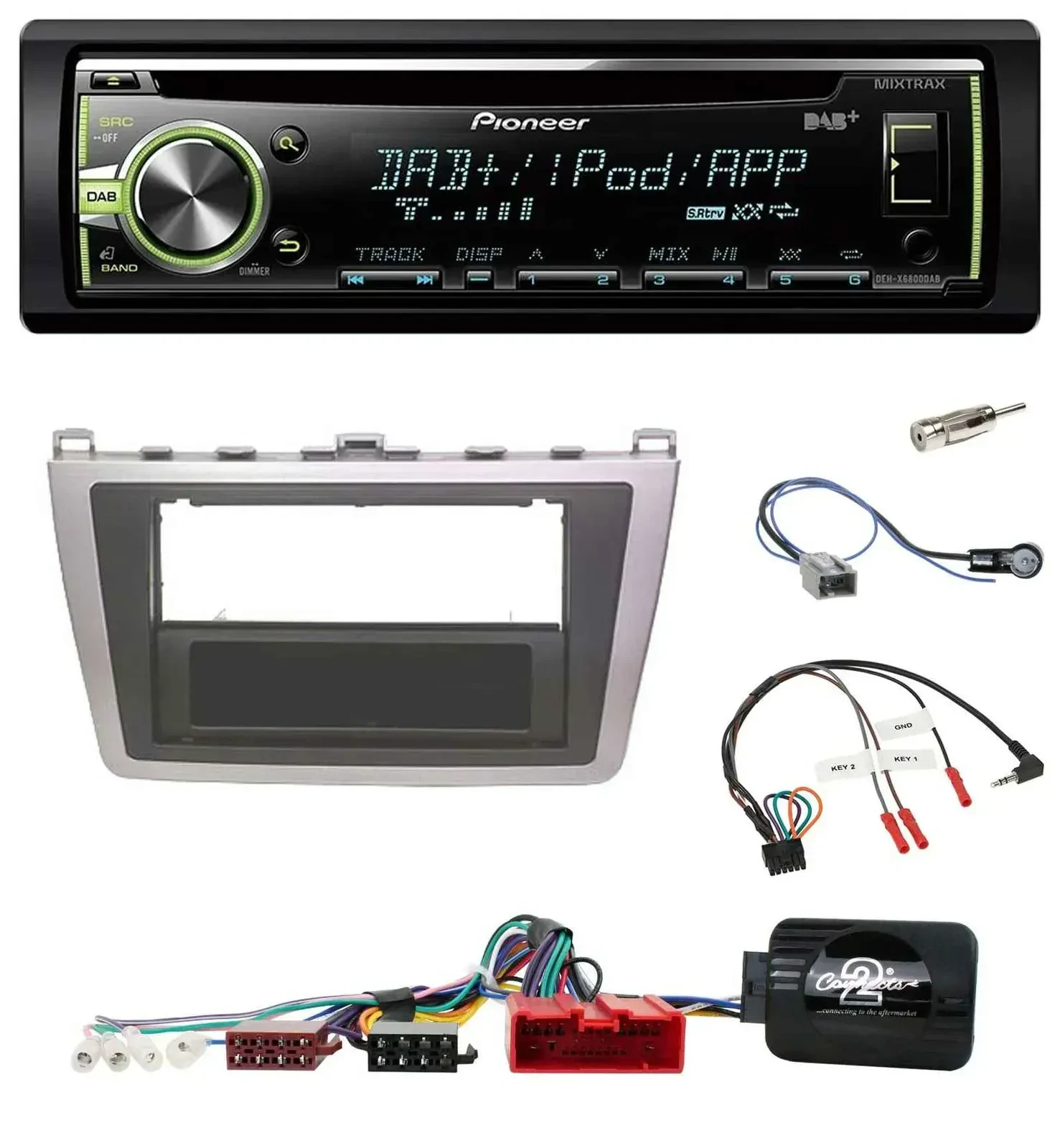 Автомагнитола Pioneer DAB, CD, USB, MP3 для Mazda 6 (2008–2012), серебристо-черная, совместима с кнопками на руле