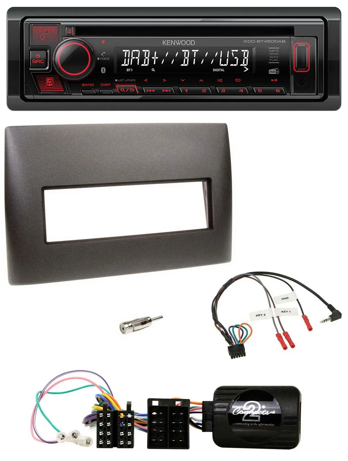 Автомагнитола Kenwood CD USB Bluetooth DAB для Fiat Stilo 2001–2007, черный