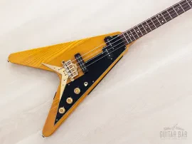 1970s Greco FVB900 Vintage Flying V PJ Bass Yellow Natural w/ Case, Hangtag