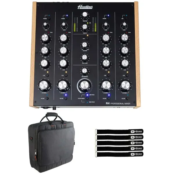 Headliner HL90120 R4 4-Channel Analog Rotary DJ Mixer with Gear Bag