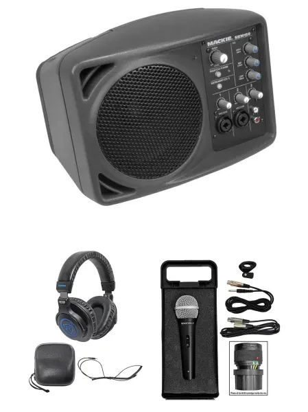 Mackie SRM150 Powered PA Monitor Speaker SRM-150+Headphones+Mic+Cable+Case