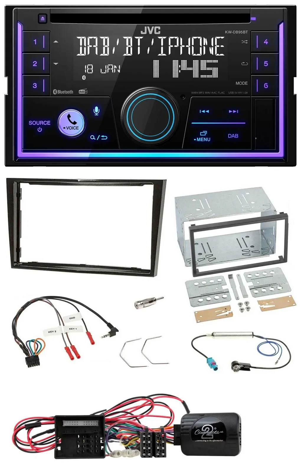 JVC Lenkrad USB 2DIN DAB Bluetooth CD Autoradio für Opel Corsa D Klavierlack 09-