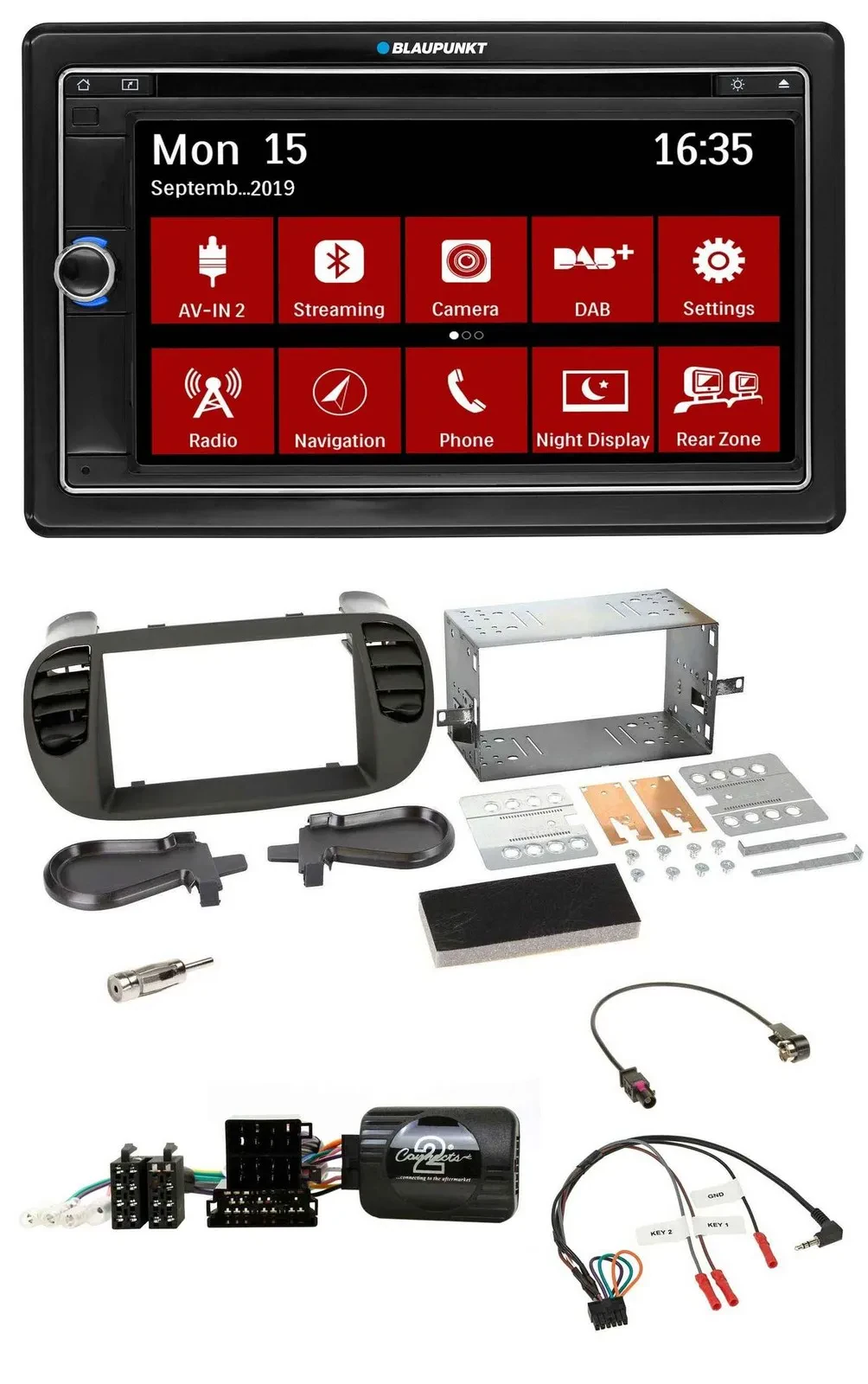 Blaupunkt Lenkrad DAB TMC 2DIN USB Bluetooth Navigation für Fiat 500 08-15 soft