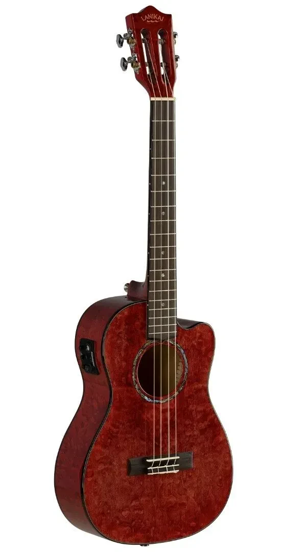 Lanikai QM-RDCEB Red Quilted Maple Cutaway Acoustic Electric Baritone Ukulele