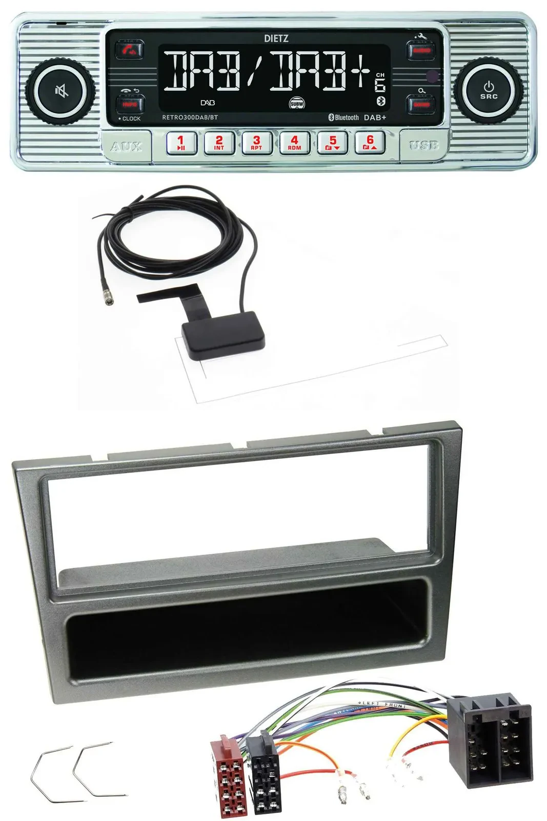 Dietz Bluetooth USB MP3 DAB Autoradio für Opel Corsa C ISO 2000-2004 aluminium