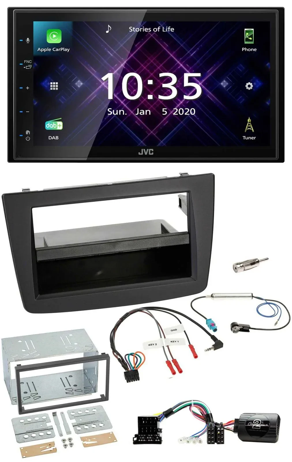 JVC DAB 2DIN Lenkrad Bluetooth USB Autoradio für Alfa Romeo Mito 08-14 schwarz