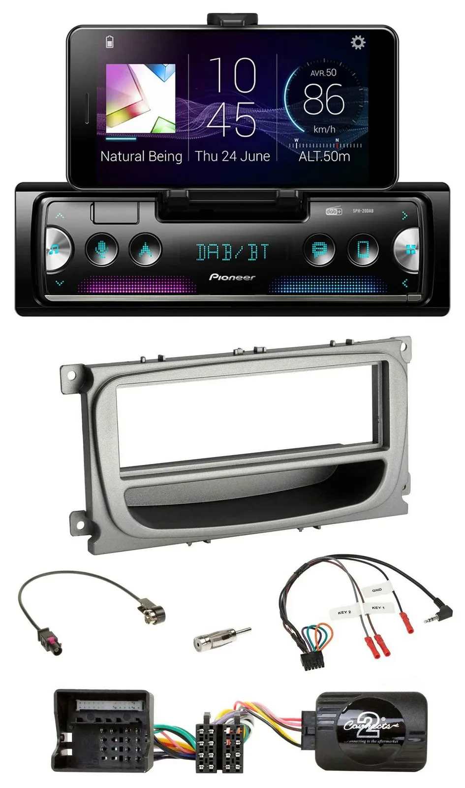 Автомагнитола Pioneer USB Bluetooth DAB для Ford C‑Max/Focus/Galaxy (с 2007), с поддержкой кнопок на руле
