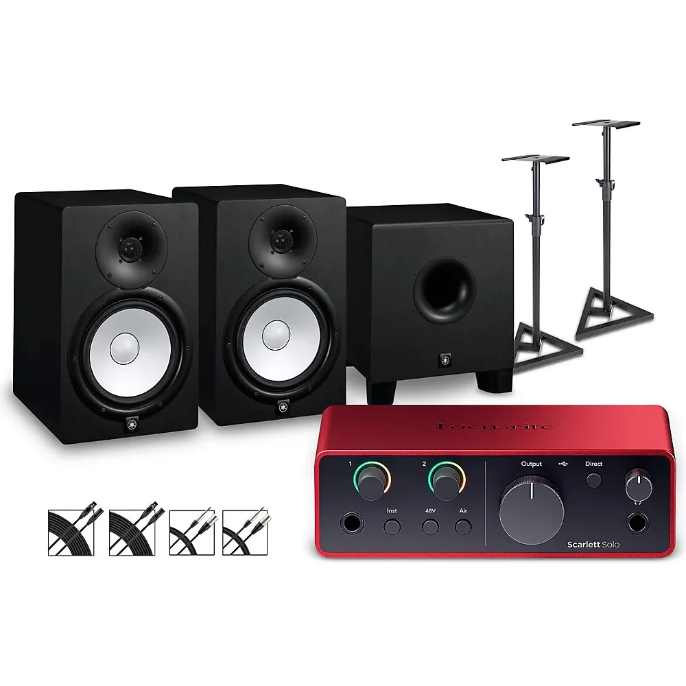 Focusrite Scarlett Solo Gen 4 w/Yamaha HS Studio Monitors/Subwoofer Bundle HS8