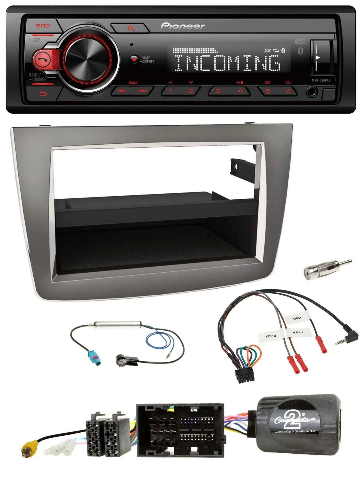 Автомагнитола Pioneer Bluetooth USB DAB для Alfa Romeo MiTo 2014–2018, совместима с кнопками на руле, серебристая